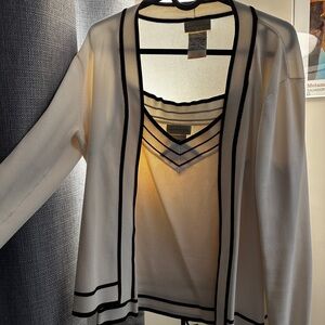 Chic White and Brown Trim Cardigan Laura Petites